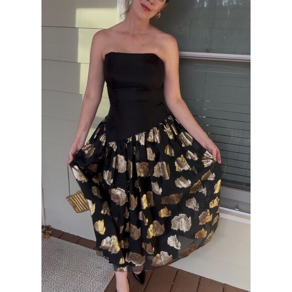 Vintage 1990s Gunne Sax Jessica McClintock Metallic Holiday Cocktail Dress - Picture 14 of 16